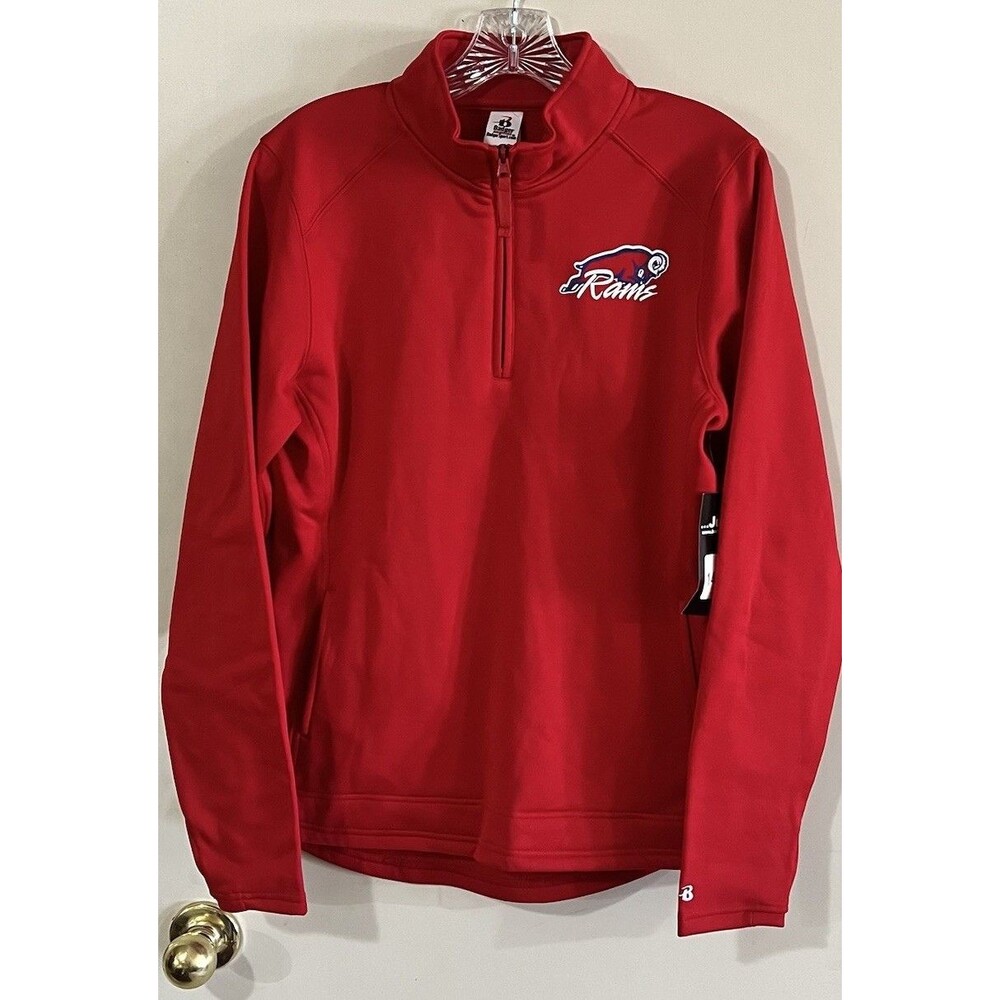Woman’s Red Quarter Zip Rams Pullover